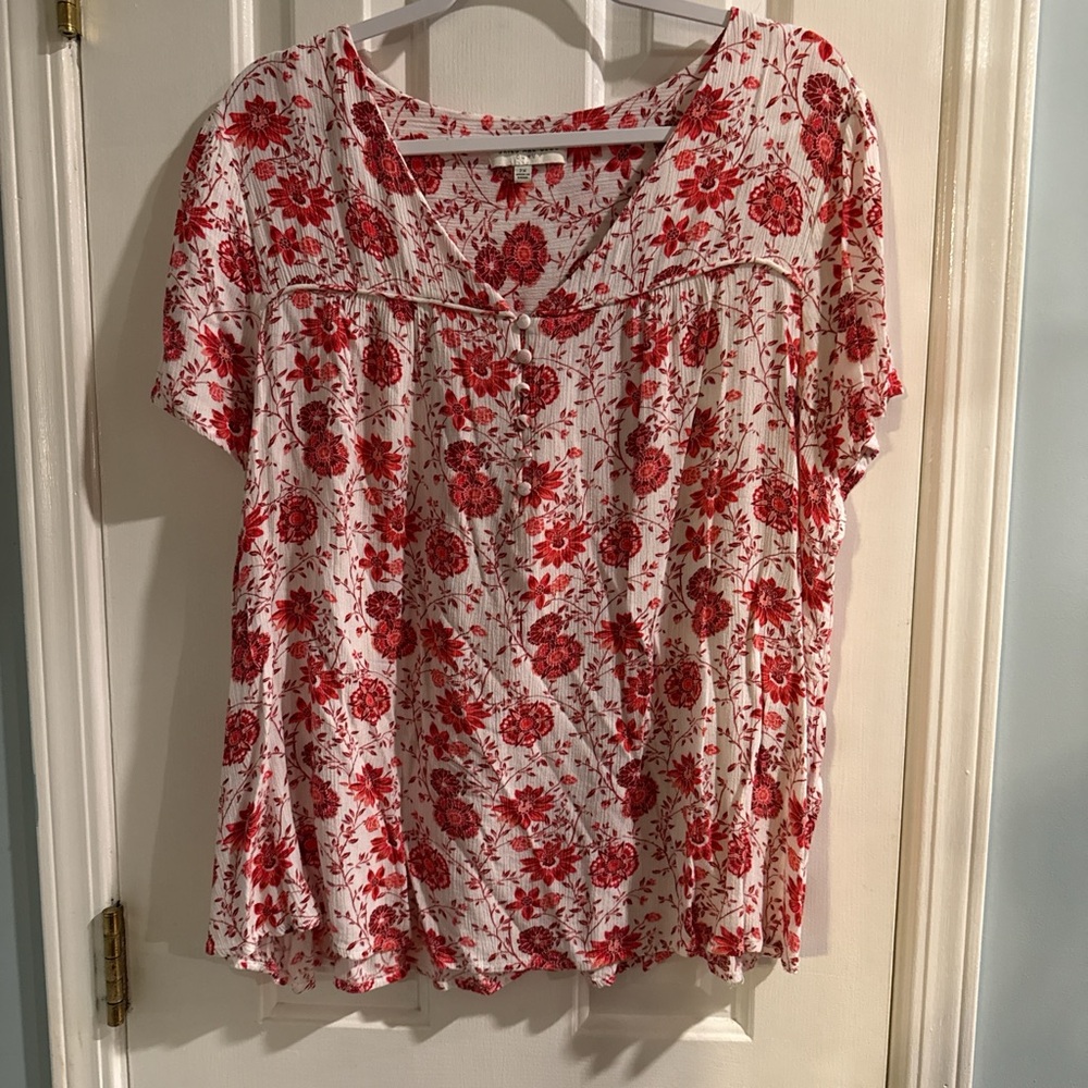 Skies Are Blue Red Floral Blouse